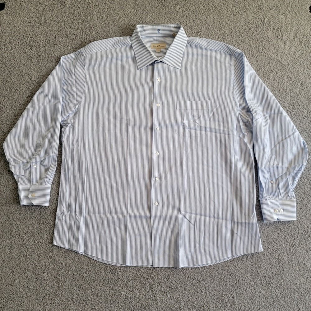Tommy Bahama Button Down Shirt Men 18 34/35 Blue White Striped Long Sleeve - Picture 2 of 8